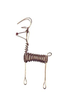 Handcrafted Gold Wire Reindeer Brooch Pin Unique Holiday Christmas Jewelry
